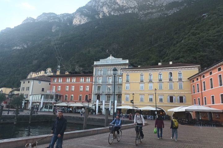 Hotel Europa and its neighbours, with the mountain wall looming directly behind the harbour front