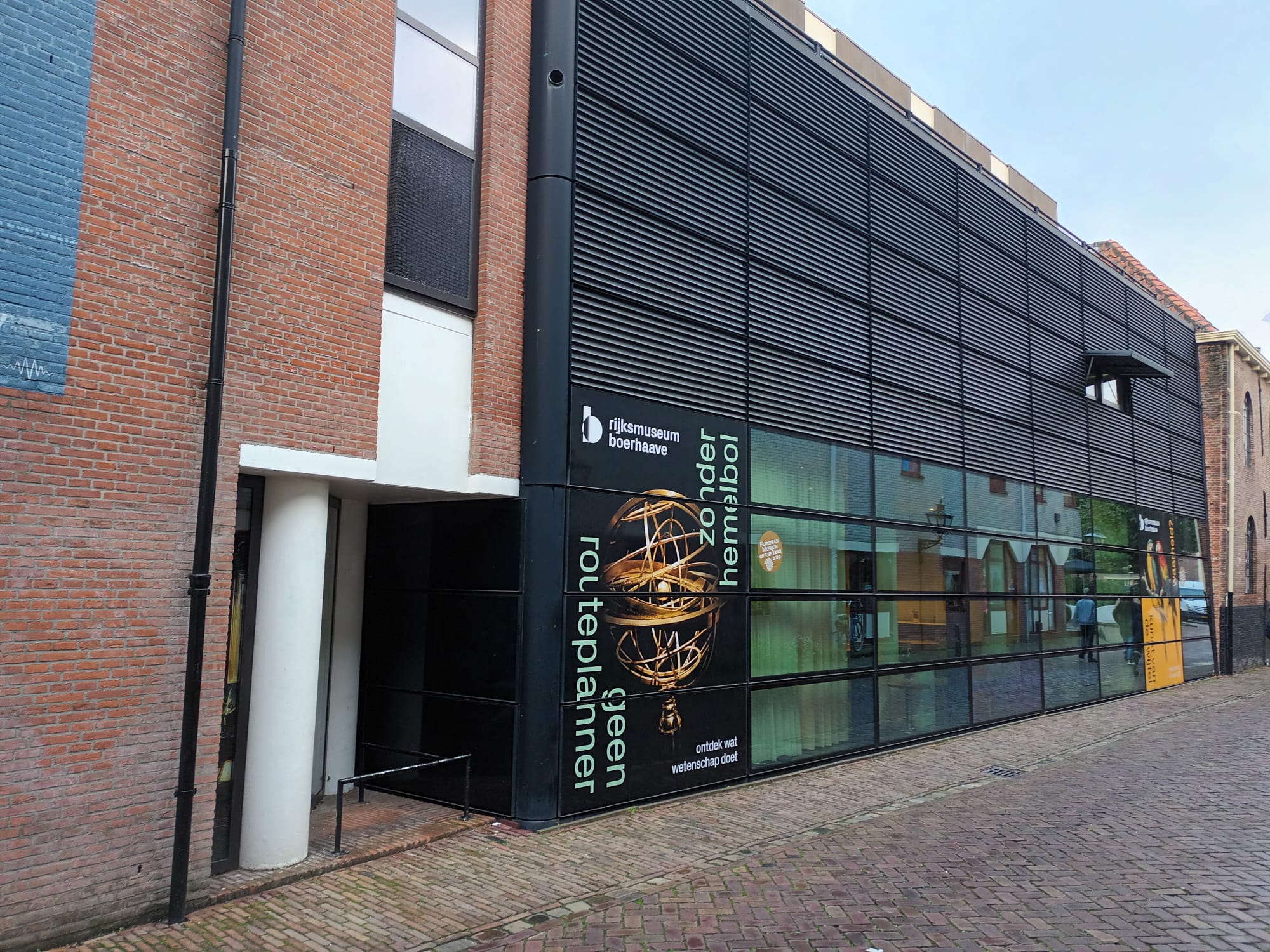 The exterior of Rijksmuseum Boerhaave, set within Leiden’s historic urban environment.